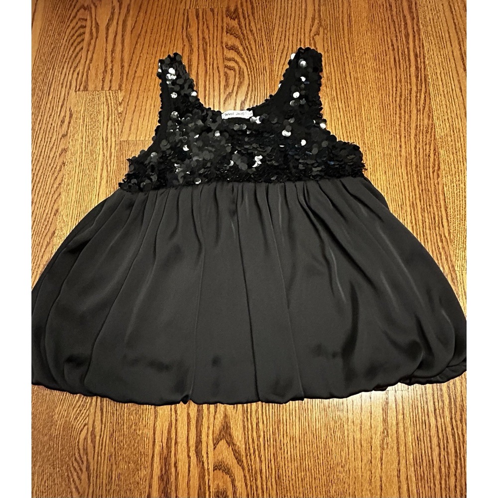 Black Sequin Bubble Hem Blouse West 36th Sleeveless Party Top Womens Size L